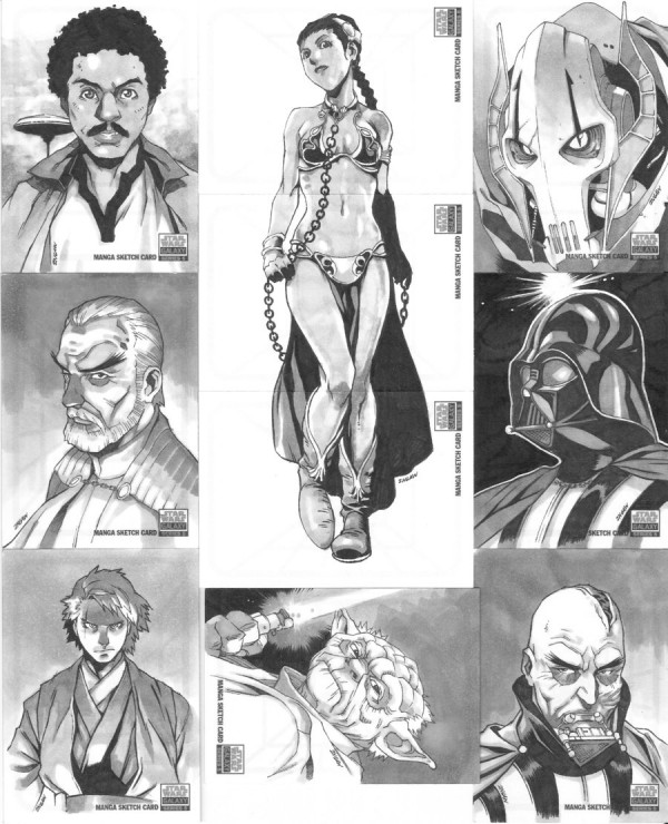 Star Wars Manga Sketch Cards by 2ngaw - anime, darth vader, slave leia, yoda