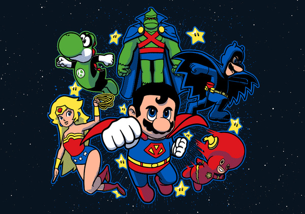 Mushroom League: Super Mario Bros x Justice League Mashup - Gaming Art