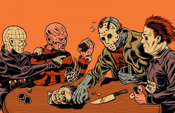 Pinhead, Michael Myers, Jason Voorhees and Freddy Krueger playing poker by Ray Frenden