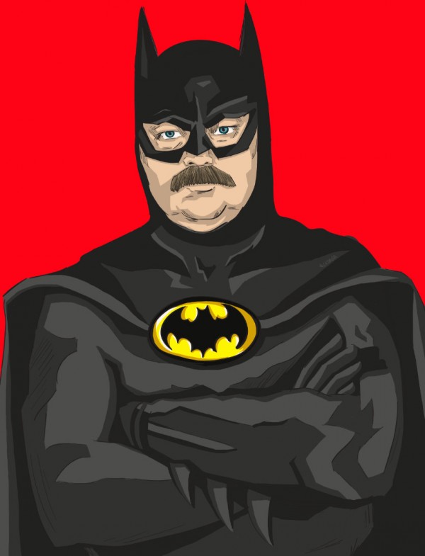 Ron Swanson as Batman - Parks and Recreation, Justice League, Nick Offerman