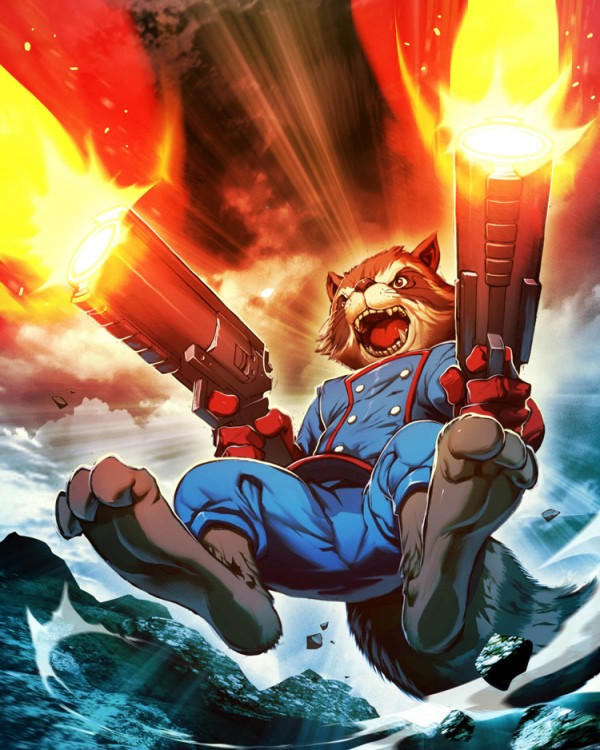 Rocket Raccoon Art for Marvel's War of Heroes Digital Card Game by Edwin Huang and Gonzalo Ordóñez Arias
