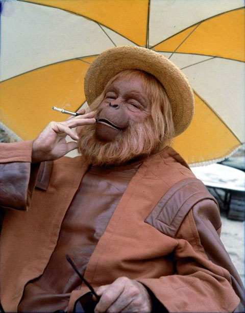 Dr Zaius Smoking a Cigarette - Planet of the Apes Behind the Scenes Photo
