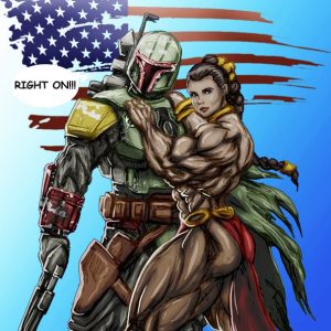 Boba Fett & Bodybuilder Slave Leia - creepy, weird, star wars, fanart, illustration