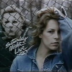 Jamie Lee Curtis stalked by Michael Myers Saturday Night Live 1980 Bumper Photo