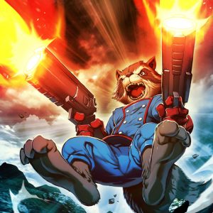 Rocket Raccoon Art for Marvel's War of Heroes Digital Card Game by Edwin Huang and Gonzalo Ordóñez Arias