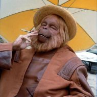 Dr Zaius Smoking a Cigarette - Planet of the Apes Behind the Scenes Photo