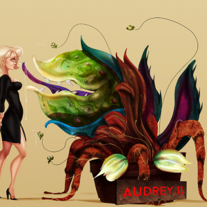 Audrey meets Audrey II. Illustration inspired by Little Shop of Horrors.